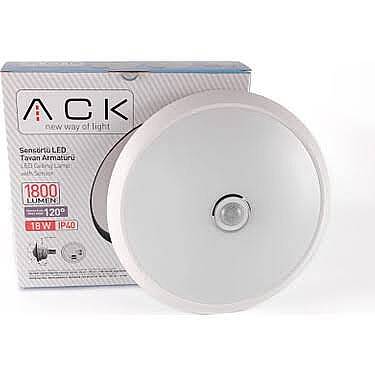 ACK AC18-00130 Sensörlü Led Tavan Armatürü Beyaz 18W Acil Kitli - 1