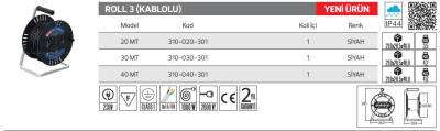 Horoz Plastik Kablo Makarası - 40 Metre (3x1,5) Kablolu 4 Prizli - 1