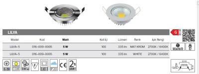 Horoz LİLYA-5 Mat Crome Spot Beyaz Işık - 2