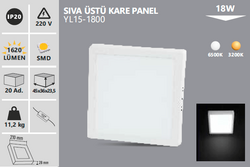 Noas 18 Watt Sıva Üstü Kare LED Panel 3200K Günışığı - 4