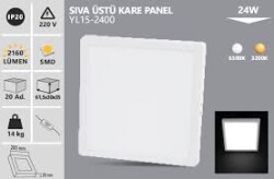 Noas 24 Watt Sıva Üstü Kare LED Panel 3200K Günışığı - 4